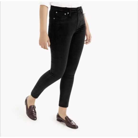 J. Crew 9" High-Rise Black Toothpick‎ Velvet Jeans 29Tall Ankle Super Soft - Picture 1 of 12